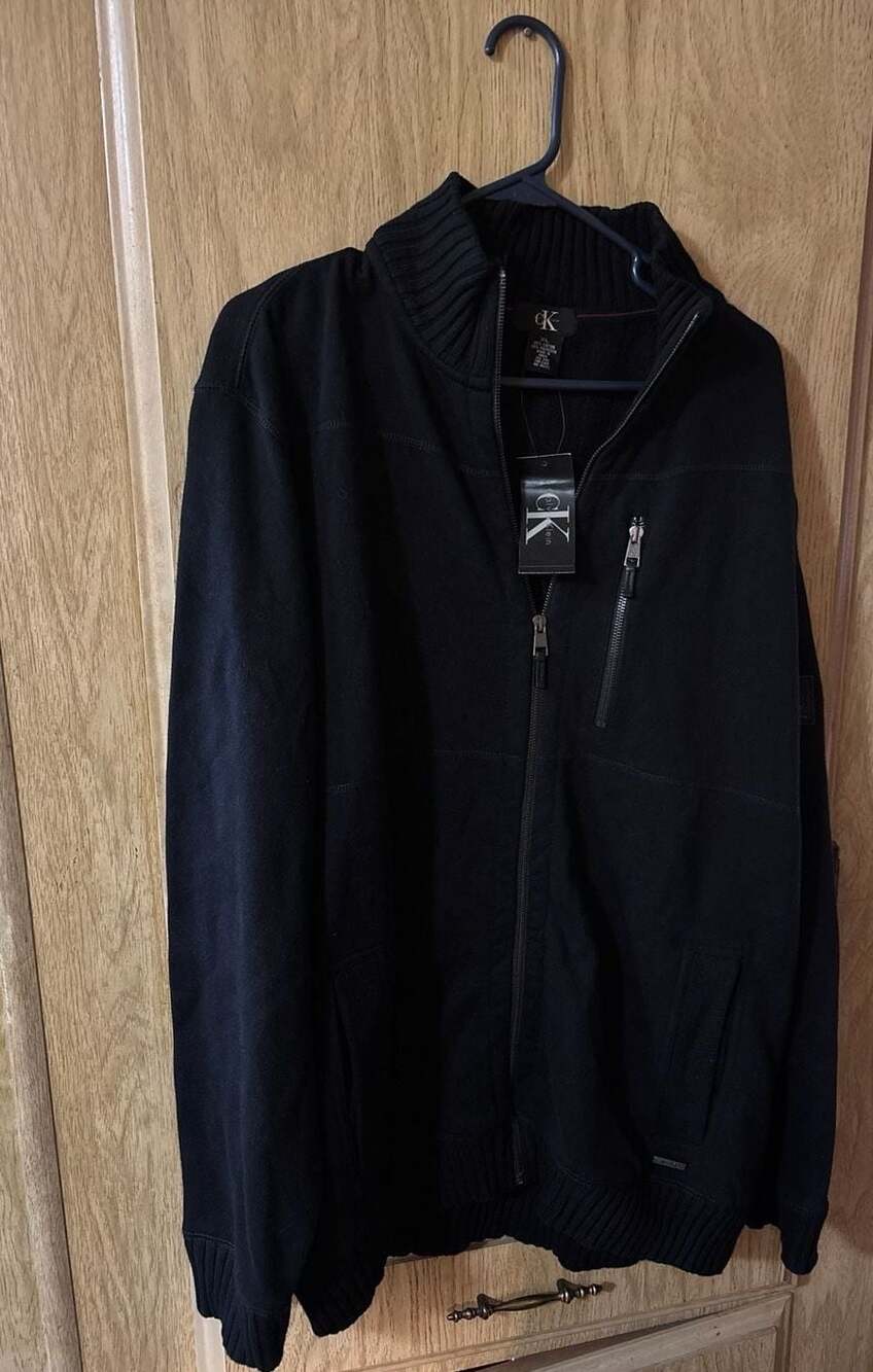 Calvin Klein Men's Full-Zip Mock Neck Fleece Jacket Black Size XL